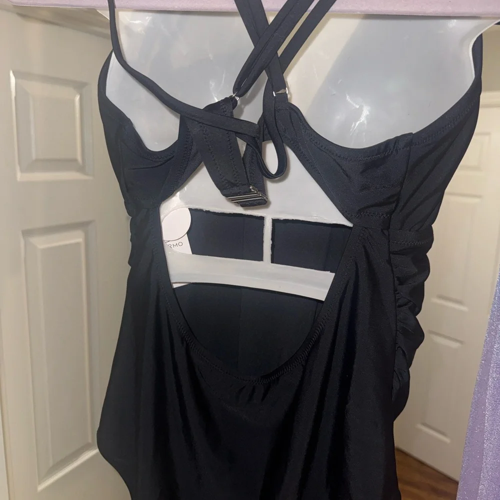 NWT Black 1 piece XL Swimsuit with large Purple shimmery Cover-Up with stretch.